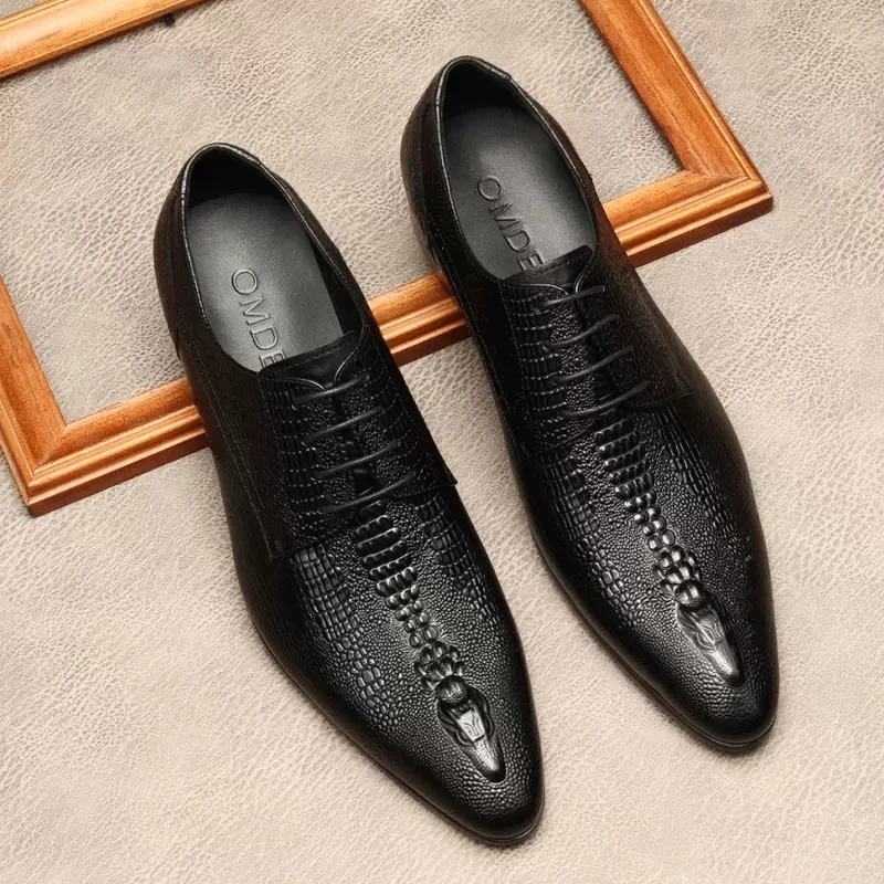 

Crocodile Pattern Men Dress Shoes Genuine Leather Office Business Wedding Lace Up Black Formal Pointed Toe Oxfords Mens Shoe