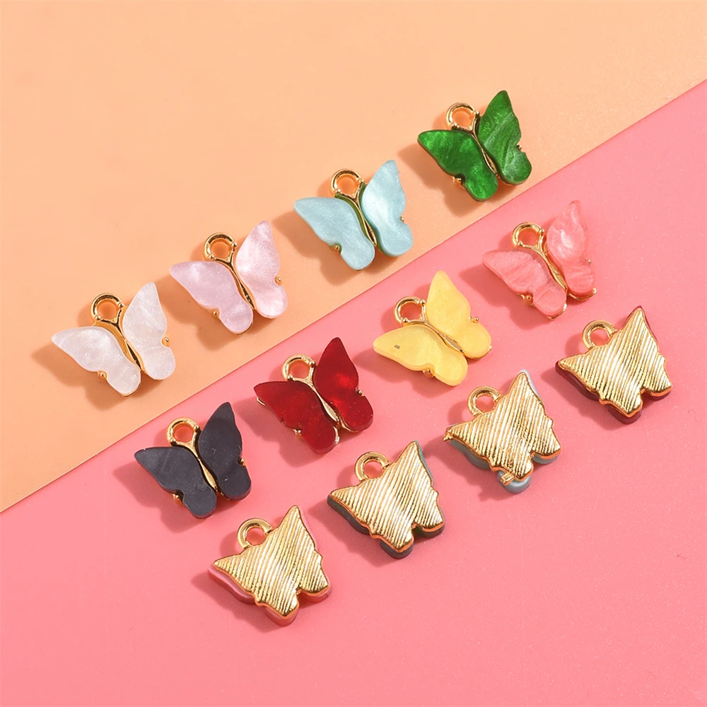 

10Pcs/Lot Acrylic Colorful Butterfly Pendant For Necklace Bracelet Earrings Animal Enamel Charms DIY Jewelry Making Accessories