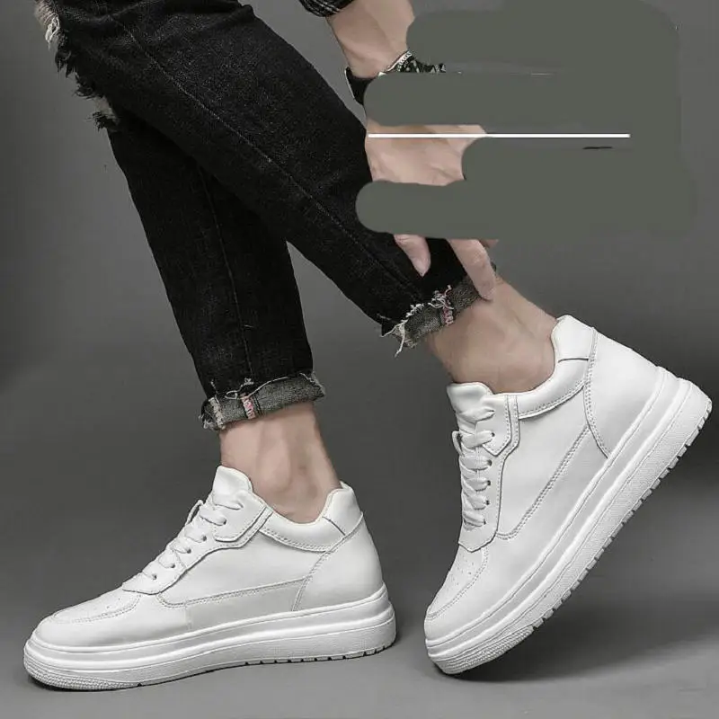 men's shoes leather casual sports board shoes Spring new inner height increased 10cm height increase shoes 8cm small white shoes