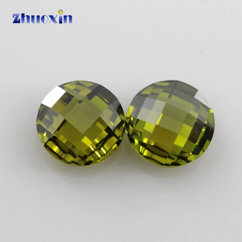 

Zircon Stone Peridot Cubic Zirconia Stone Round Shape Double Checkerboard Cut Loose CZ Stone Synthetic Gems For Jewelry 4~14mm