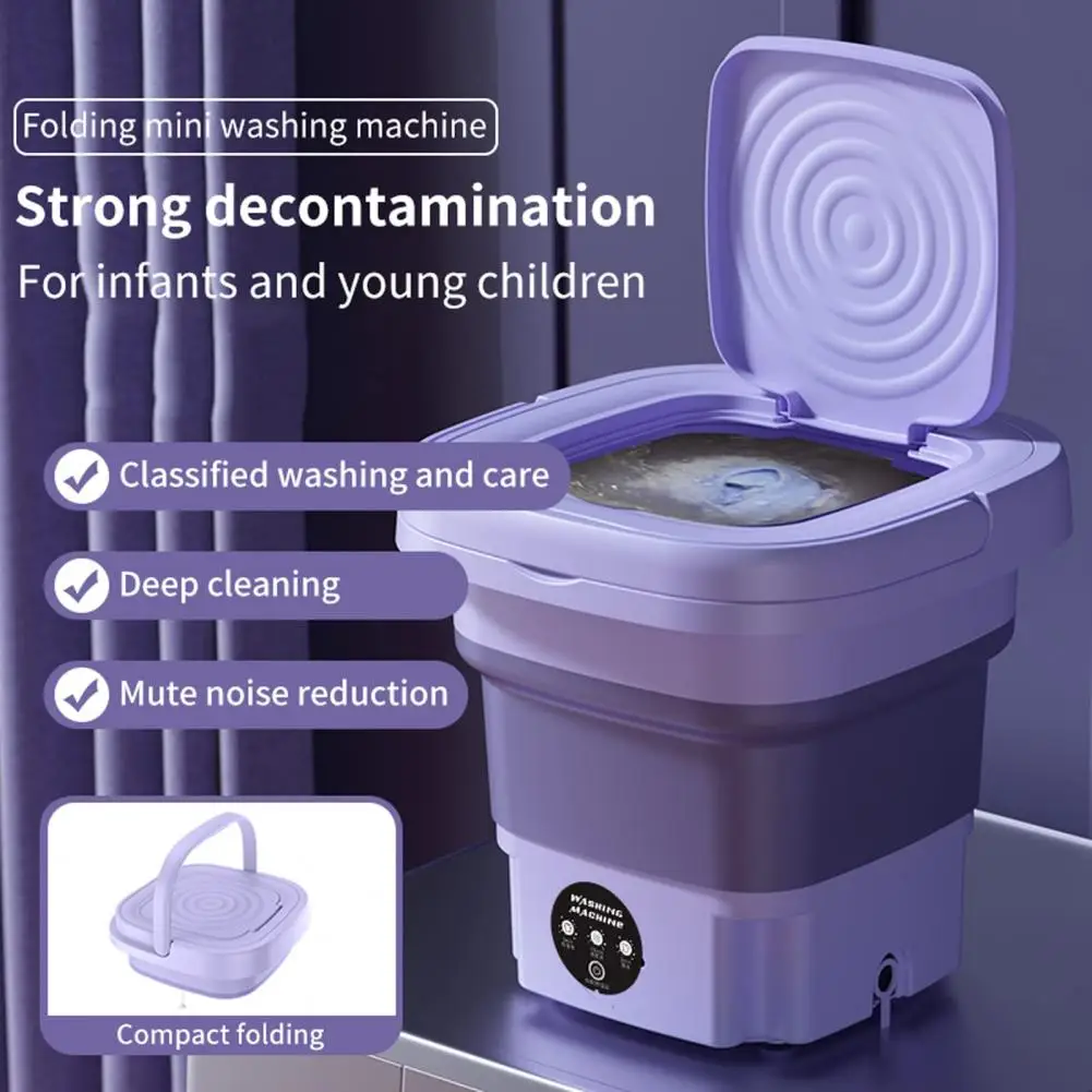 

8L Portable Foldable Mini Washing Machine 3 Models With Spinning Dry Blue Light Drain Basket Timing Vibration Wave US Plug