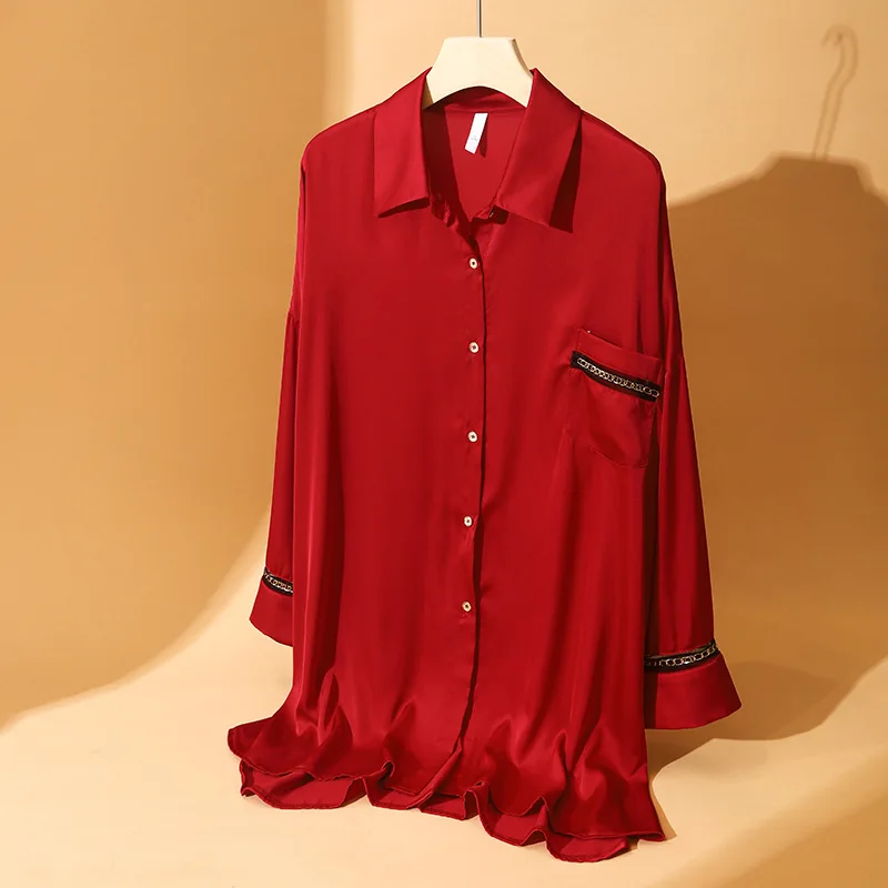 

Women Nightgown With Chain Long Sleeve Home Clothing Sleepwear Intimate Lingerie Casual Button Nightwear Short Sexy Nightdress