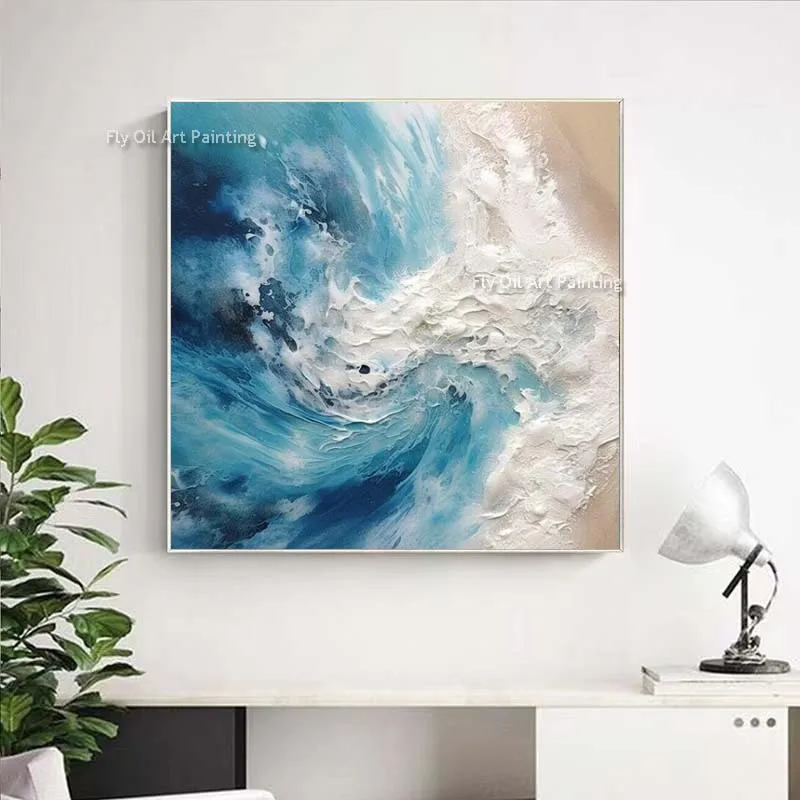 Картина маслом с изображением голубого океана пляжа пейзажа ручная роспись