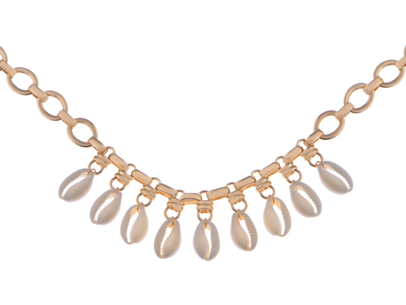 

Women's Gold Toned Chunky Chain Dangling White Shells Fashion Choker Beach Necklace