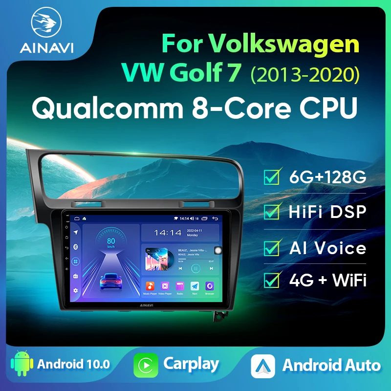 

Ainavi Car Radio Multimedia Android 10QLED Qualcomm autoradio Carplay Stereo Video Player 2din For Volkswagen Golf 7 2013-2017