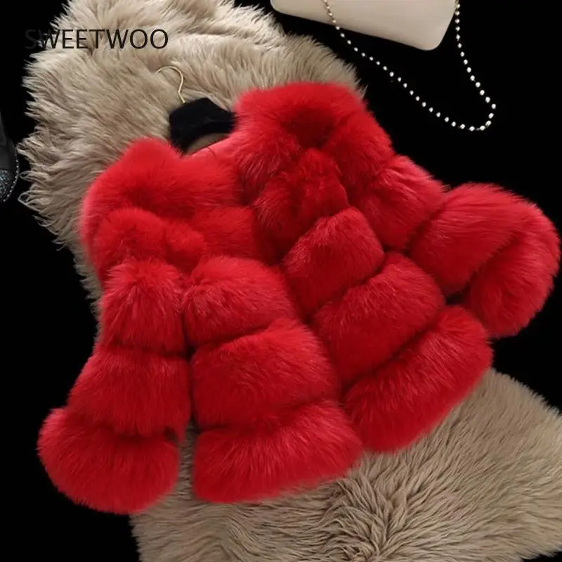 2022 Winter Women Mink Coats Top Fashion Pink FAUX Fur Coat Elegant Thick Warm Outerwear Fake Fur Female Jacket Short Coat New