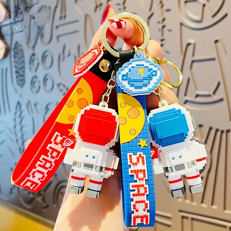 

Cartoon Keychain Bag Pendant Keychains Women Creative PVC Building Block Astronaut Fashion Jewelry Accessories