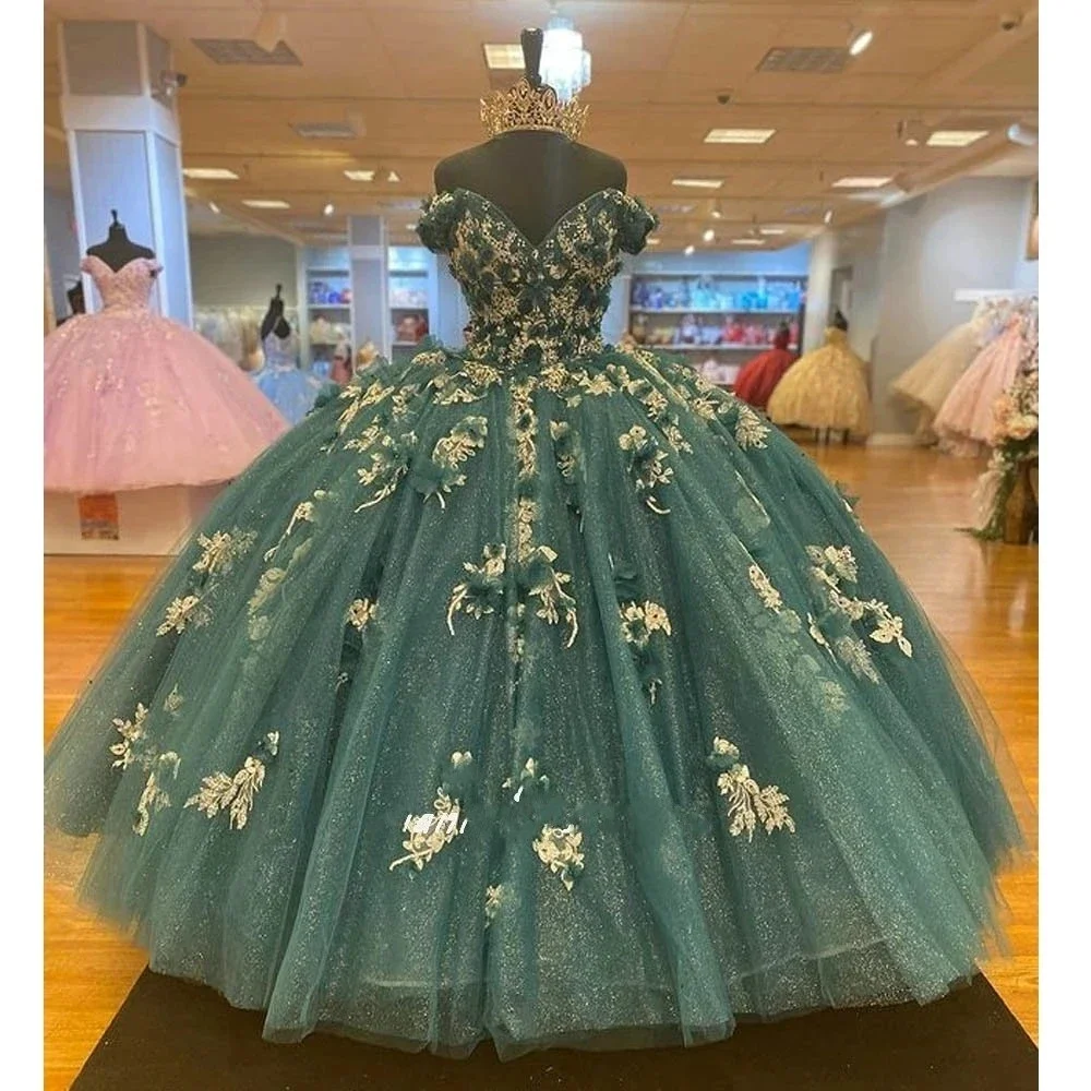 

Ball Gown Quinceanera Dress 2023 Glitter Tulle Short Sleeves Vestido De 15 Anos Sweet 16 Party Gowns Robe De Soirée