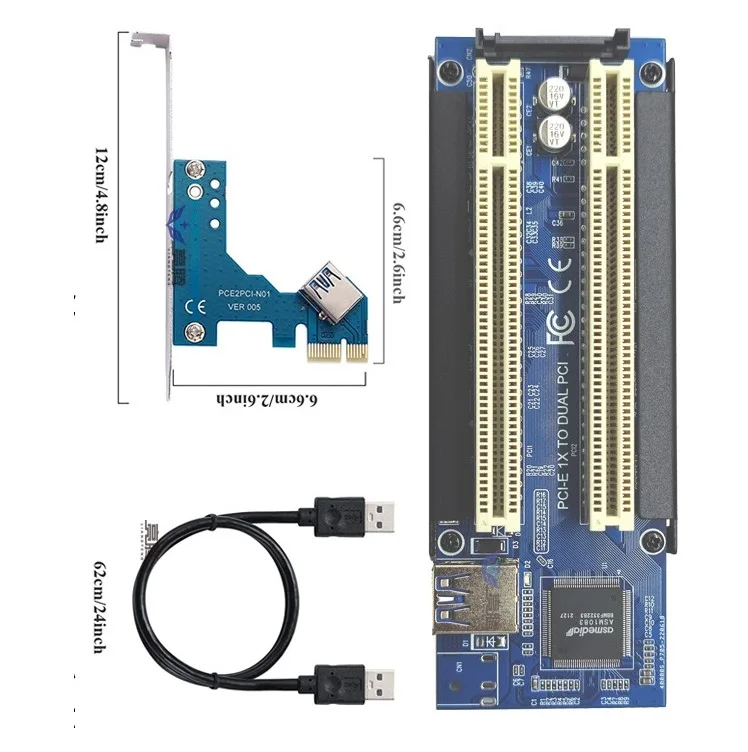 

PCI-E Express X1 to Dual PCI Riser Extend Adapter Card With USB 3.0 Cable NEW