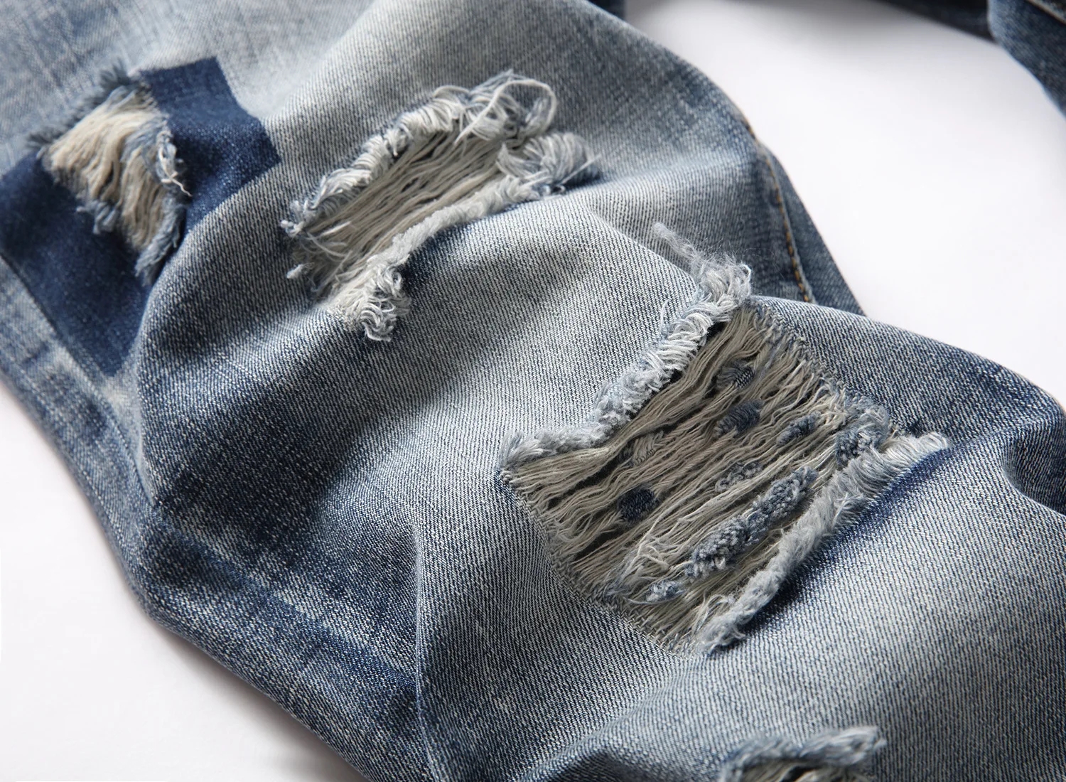 High Street Men's Skinny Ripped Jeans Blue Pencil Pants Motorcycle Party Casual Trousers Beggar Patch Fashion Clothing 2023 New