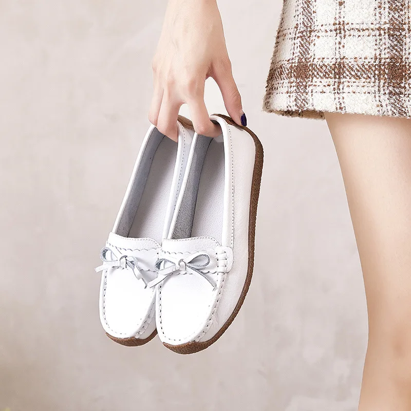 

Women's shoes Real cowhide beef tendon soft sole Korean middle-aged and elderly mother shoes shallow mouth snail shoes