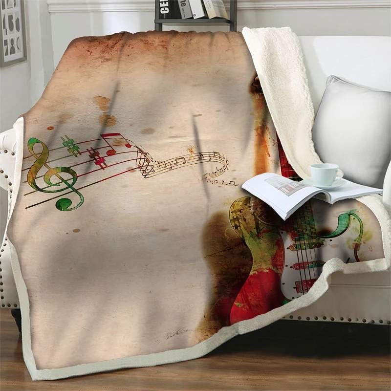 

Artistic Musical Guitar 3D Printed Blanket Soft Warm Bedspreads Sherpa Plush Throw Blankets For Beds Sofa Couch Quilts Nap Cover