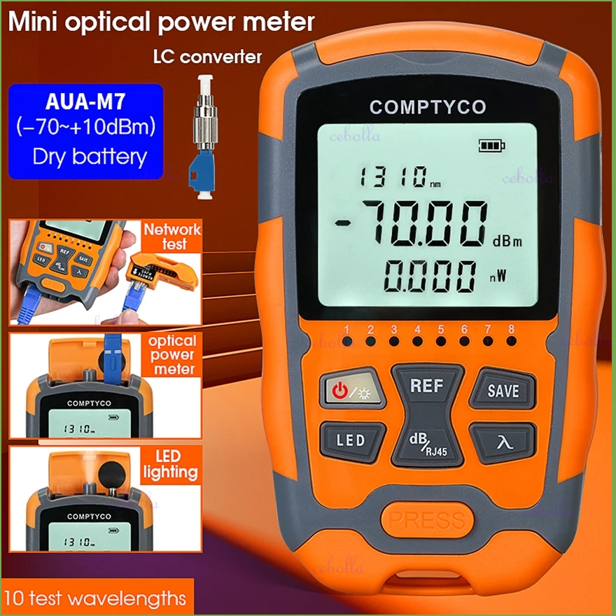 

COMPTYCO AUA-M7/M5 Mini Optical Power Meter Fiber Optical Cable Tester -70dBm~+10dBm SC/FC/ST Universal interface Connector OPM