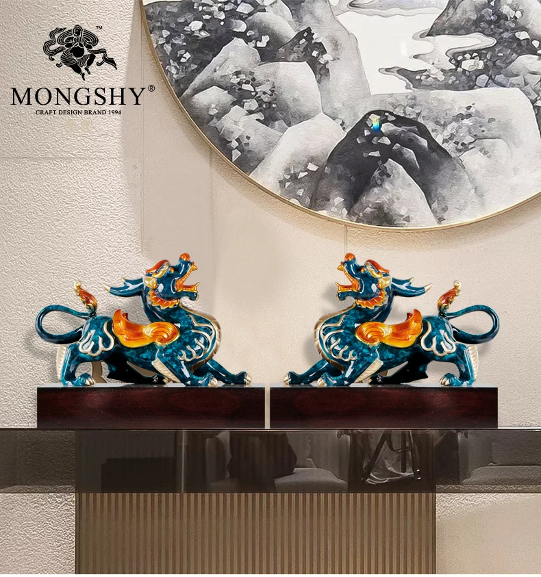 Принесите богатство деньги GOOD LUCK ZHEN ZHAI Dragon PI XIU BRONZE Скульптура FENG SHUI Статуя