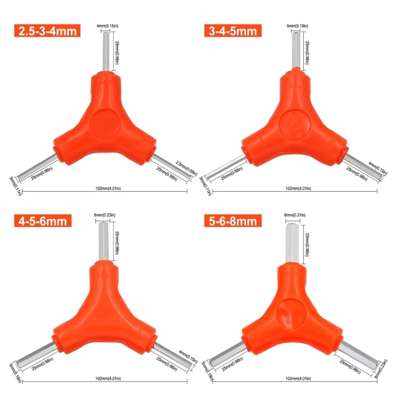 

3 Way Mountain Road Bike Trigeminal Hex Set Carbon Steel Hand Repair Tools 87HB