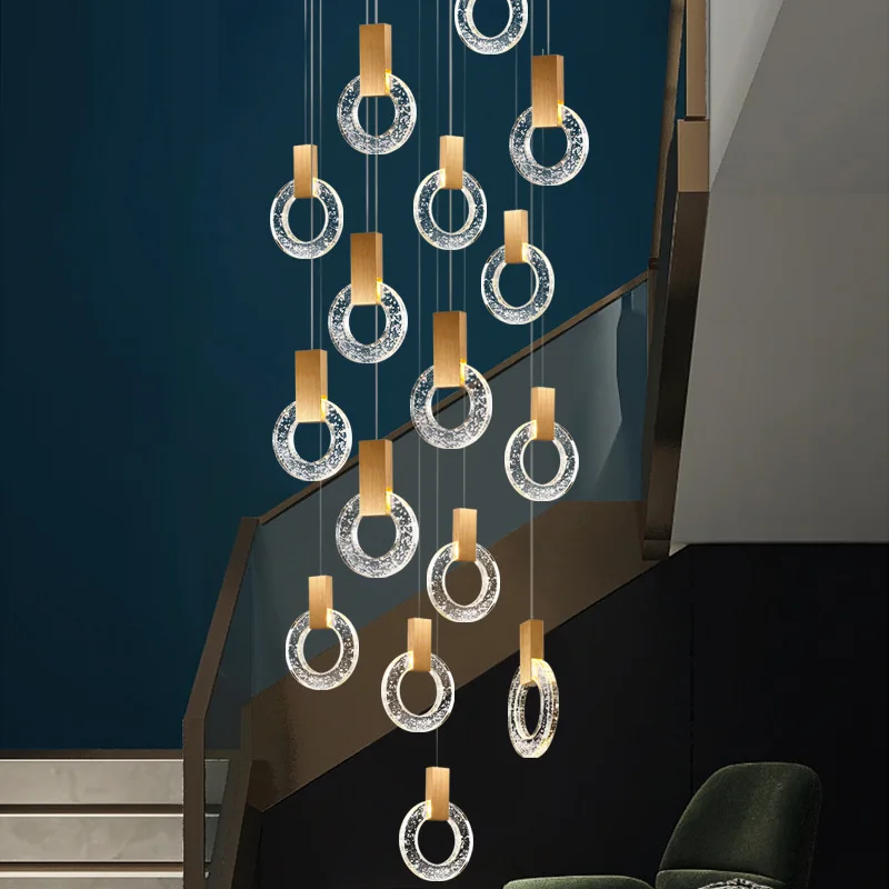 

Light luxury stair chandelier modern minimalist villa Nordic living room lamp personality restaurant rotating attic chandelier