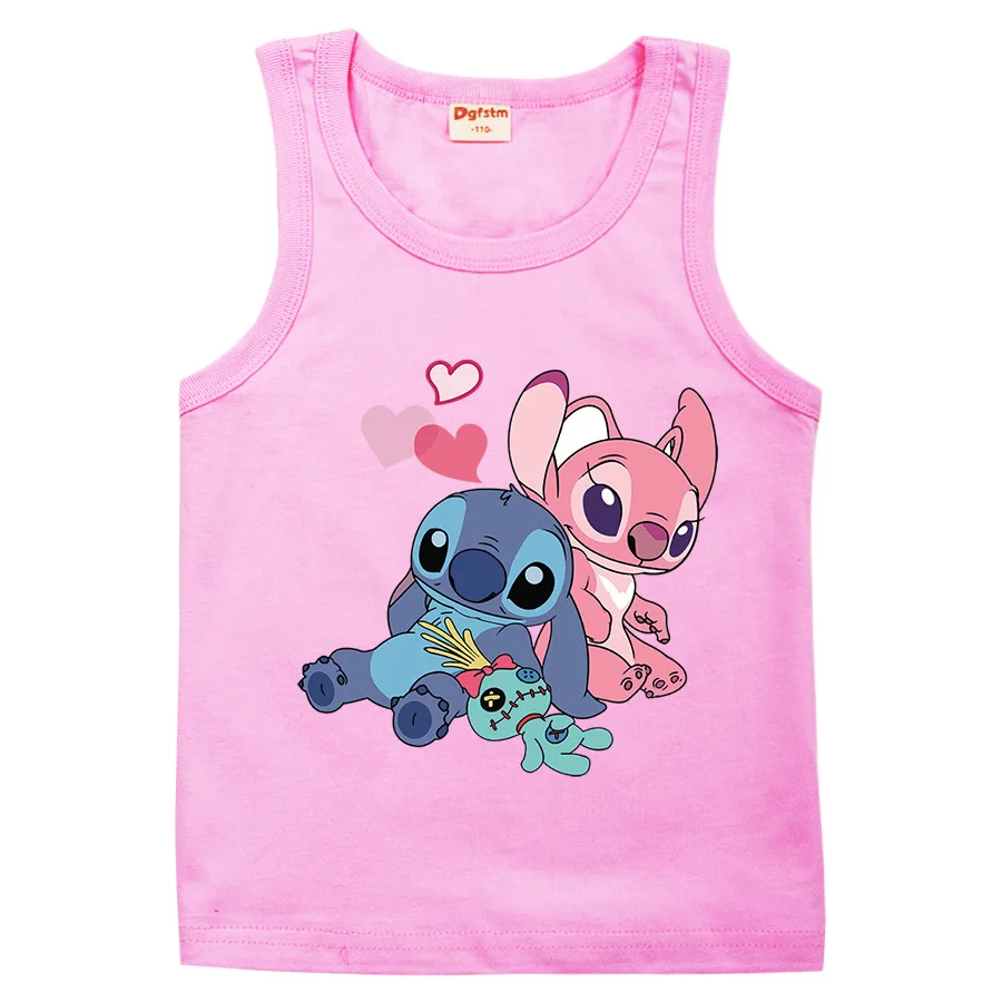 

2022 New Disney Stitch Cotton Summer Clothes Cartoon Printing Children's Fashion Clothes Boys and Girls Vest T 2-15Y