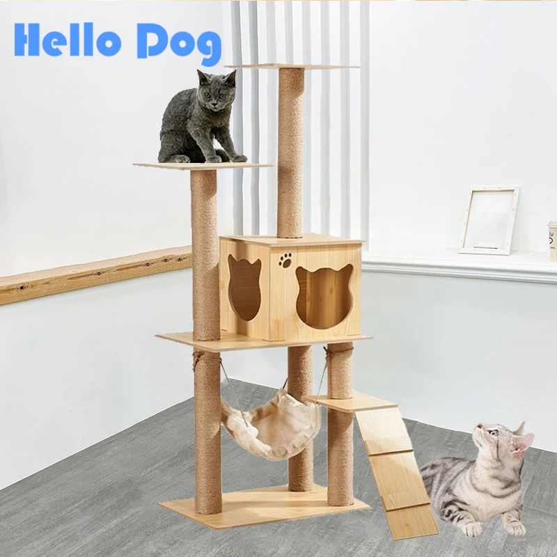 

Cat Tree Scratching Toy Cat Tower Sisal Rope Grinding Paws Cat Scratchers Wear-Resistant Cat Interaction Wooden Accessories