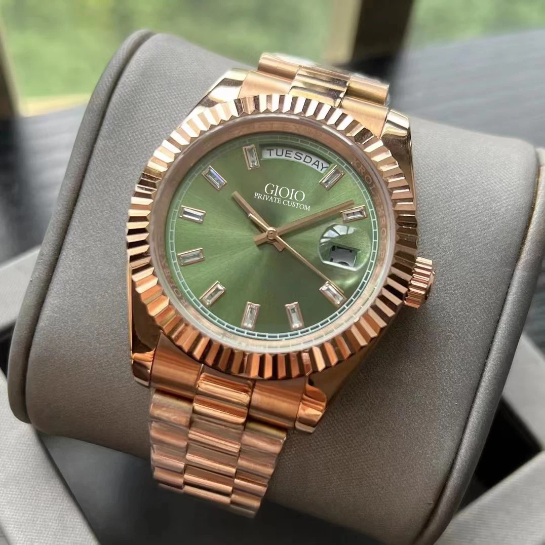 

Luxury Men's Automatic Mechanical Watch Stainless Steel Rose Gold Green Daydate Diamonds Wristwatch 36mm 41mm