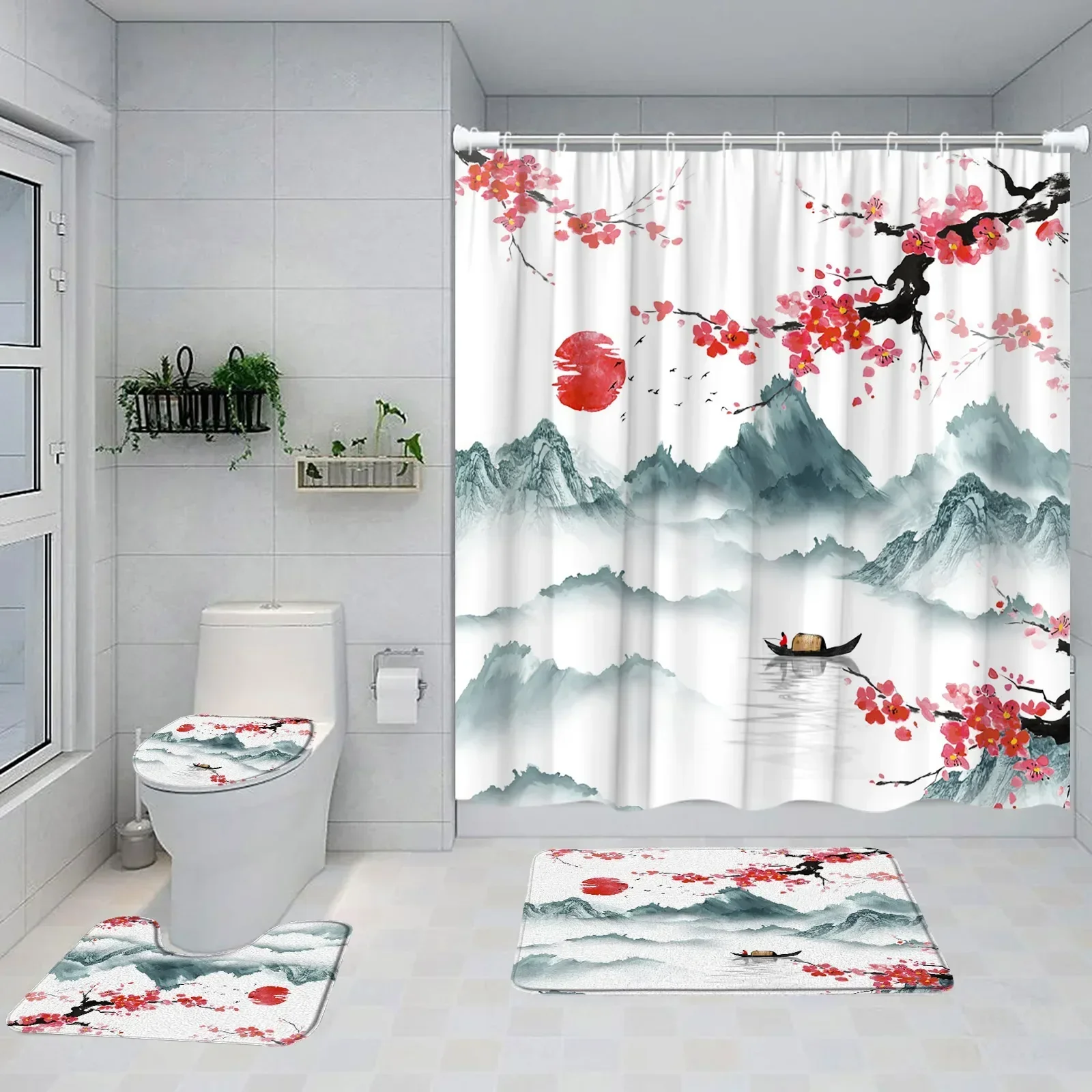 Чернильные занавески для душа в китайском стиле Nike