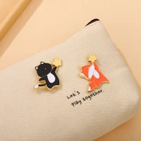 bunny fox cat with star enamel pin for backpack cute cartoon animal jewelry brooches pins metal lapel badge for friends gift