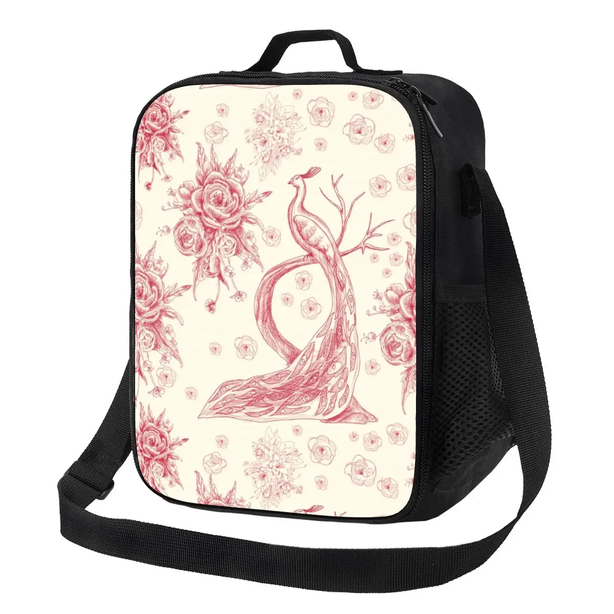 

Toile De Jouy Rose Insulated Lunch Bag for School Office French Motif Flora Resuable Thermal Cooler Bento Box Women Children