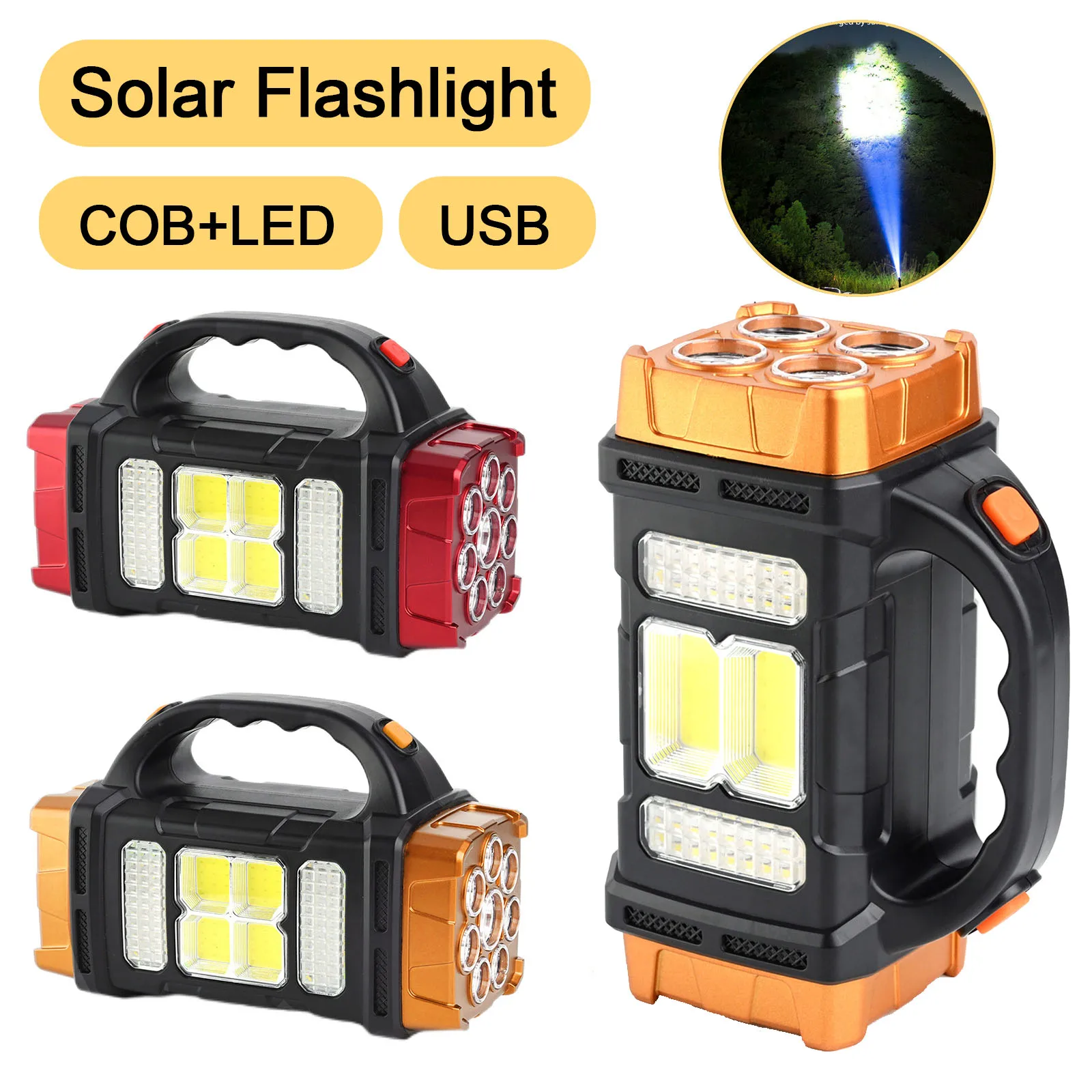 

Portable Solar LED Flashlight COB Work Light 4 Gear USB Rechargeable Torch Light Waterproof Solar Light for Outdoor Camping