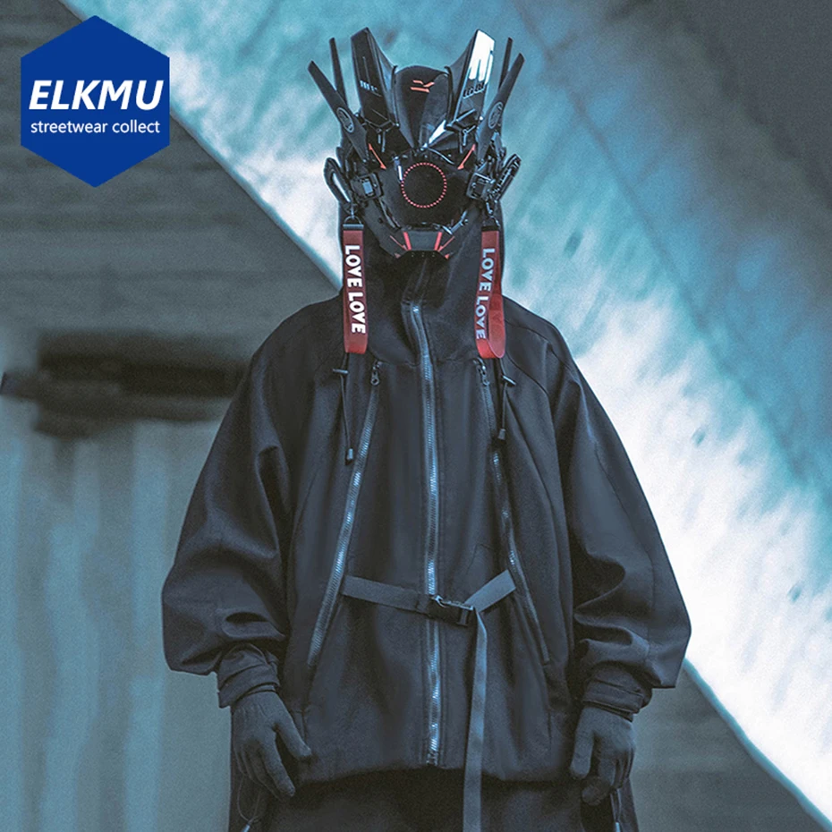 Куртка Techwear Мужская на молнии уличная одежда в стиле хип-хоп с воротником-маской
