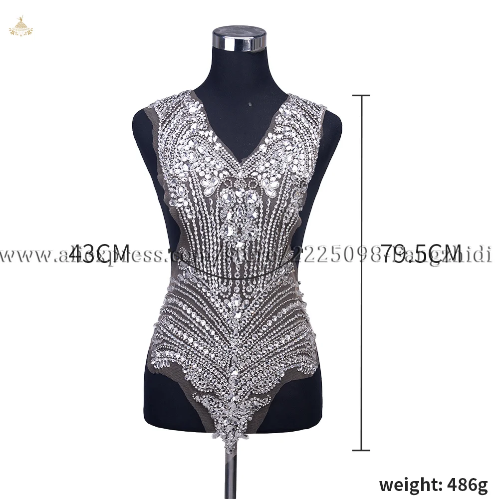 

FZD 1 Pair Silver crystal rhinestone Fabric Sequined Bridal Sewing Beaded Wedding Dress Rhinestones Appliques for Prom Gowns DIY