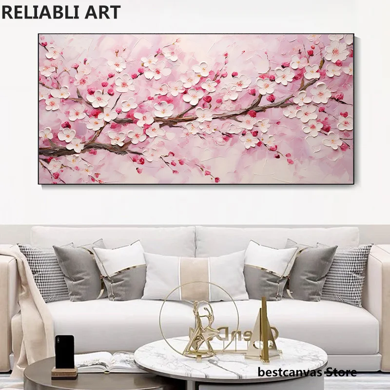 Абстрактные розовые цветки вишни на холсте современный принт поплавок живопись