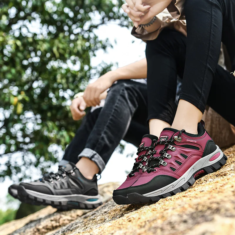 JIEMIAO High Quality Men Women Hiking Boots Non-slip Mountain Climbing Sport Shoes Outdoor Rubber Sole Couple Trekking Shoes