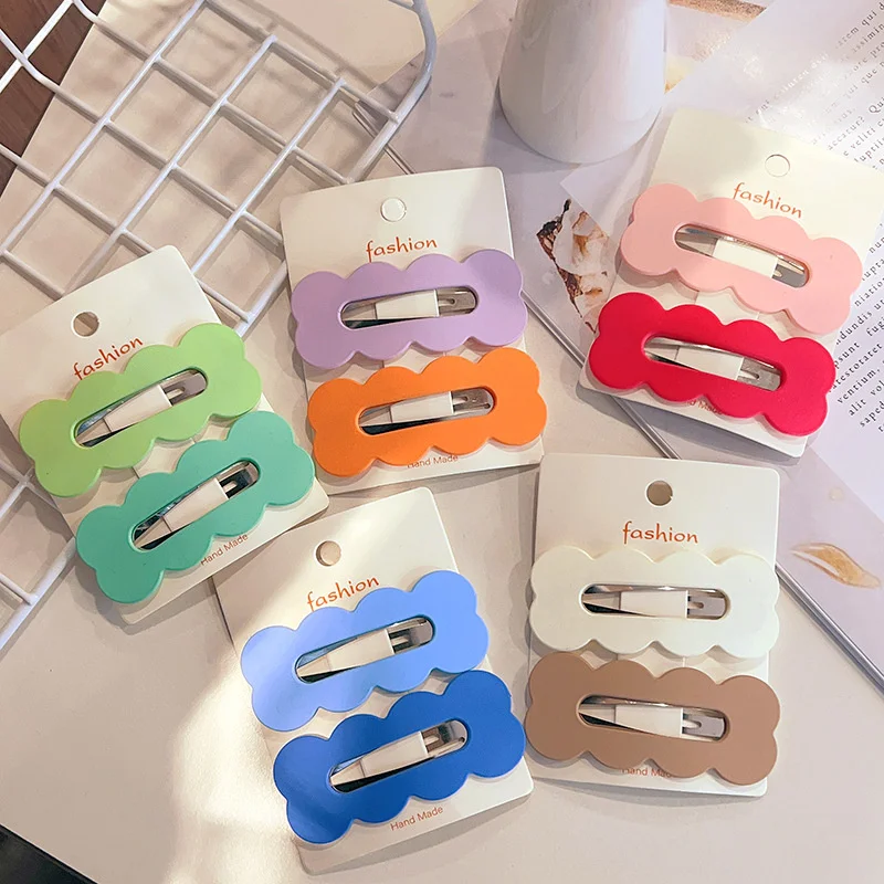 

2PCS Set 8cm Long Solid Color Oblong Wave Big Hair Clips For Girl Woman Cute Kawaii Hairpin Sweet Fashion Accessories Wholesale