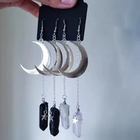 1pair crescent moon dangle earring quartz crystal witchy earrings crystal accessories jewelry bohemia stainless steel earring