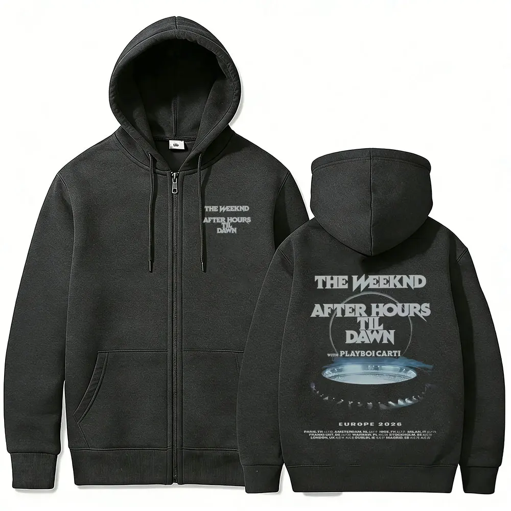 Фото Мужская толстовка на молнии в стиле хип-хоп с принтом The Weeknd After Hours Til Dawn и Playboi Carti Tour 2026, модная куртка в стиле поп-музыки №3