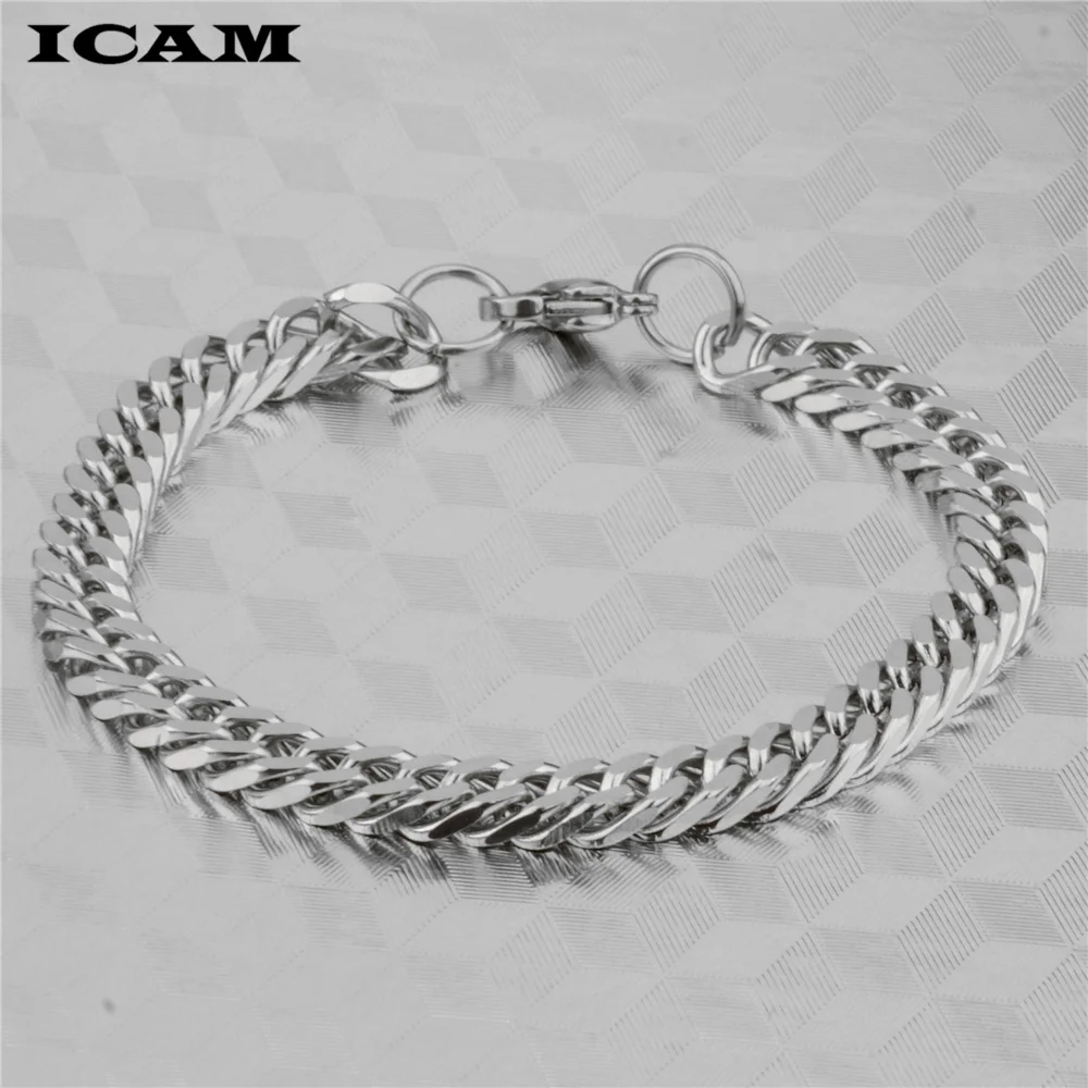 Браслет ICAM для мужчин и женщин панцирная цепь из кубинской цепи нержавеющей