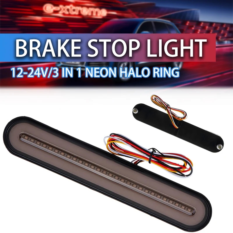 1x 12/24V Waterproof LED Trailer Truck Brake Light 3 in 1 Neon Halo Ring Tail Brake Stop Flowing Turn Signal Light Lamp Blinker