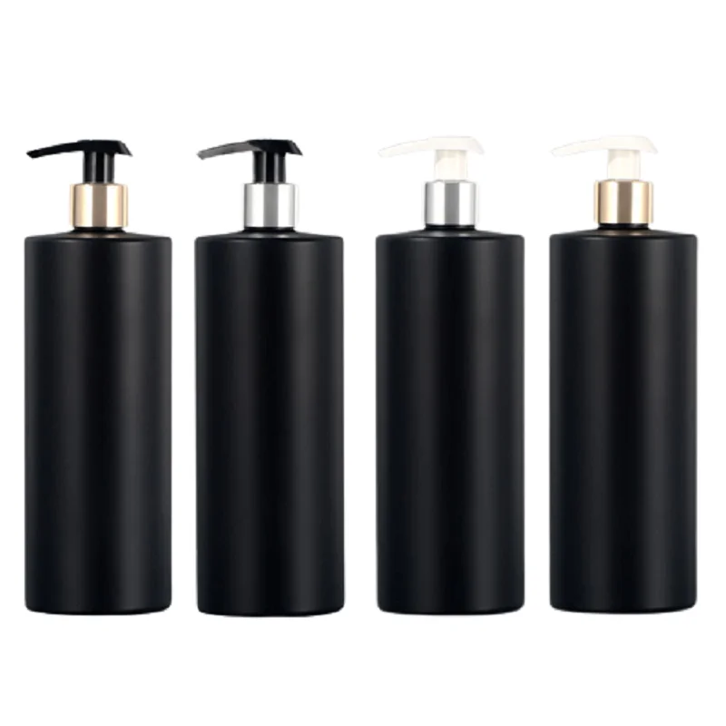 

Matte Black Plastic Bottle 300ml 500ml Flat Shoulder PET Black White Lotion Pump Gold Silver Collar Packaging Container 10Pieces