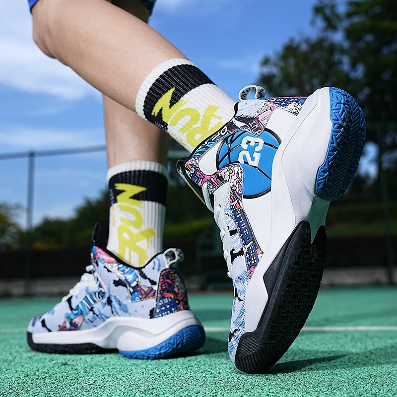 Fashion Man Basketball Shoes 2022 Lace-up Breathable Ankle Protection Color Matching Trendy Basketball Sneakers Mens Wholesale