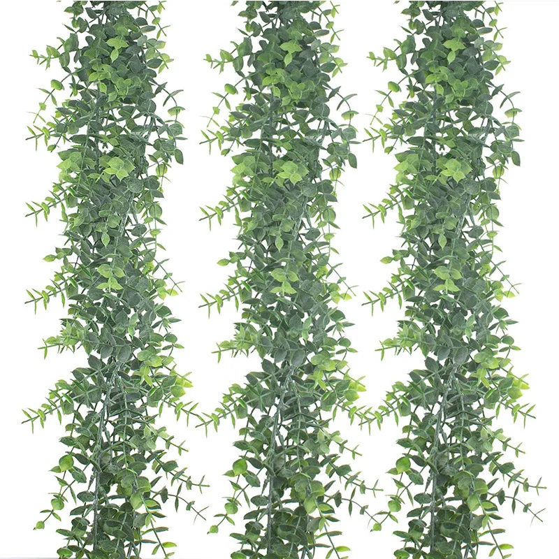 

Artificial Plant Green Eucalyptus Leaf Garland Silk Wall Hanging Vine Home Garden Decor Wedding Party DIY Fake Wreath Leaves