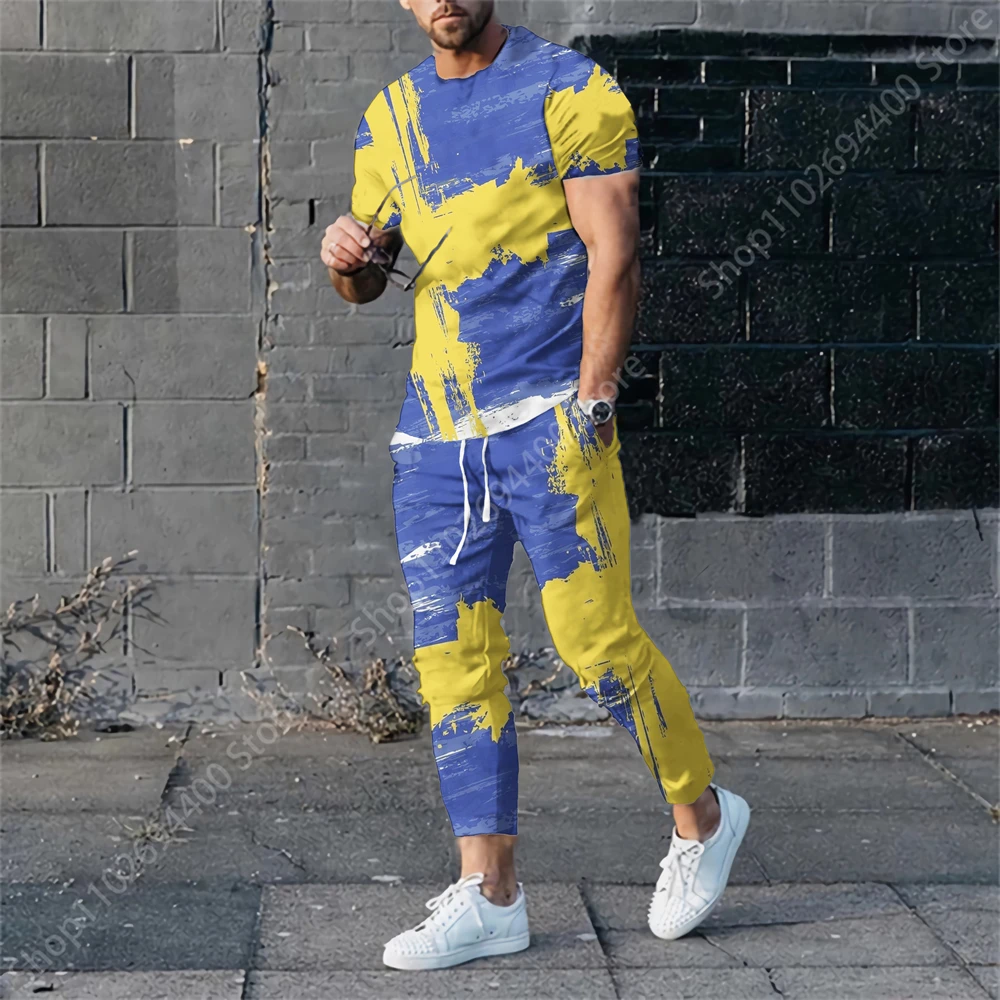 3D Printed Short Sleeve Suit Spring Men Tracksuit Set Jogger Clothing For Man Casual Tshirts+Trousers 2 Piece Outfits Streetwear