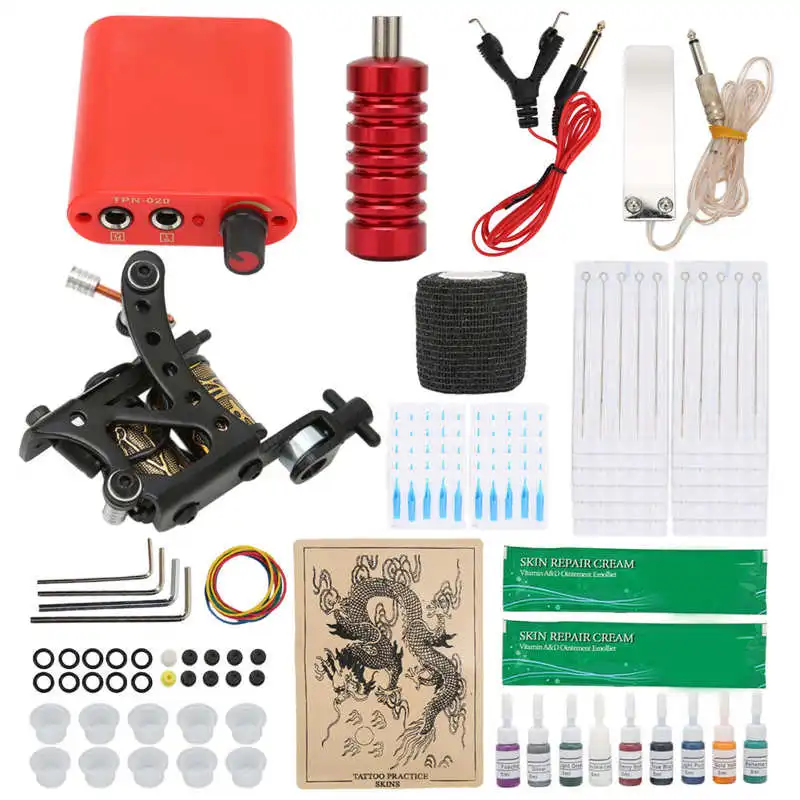 

Coil Tattoo Machine Kit Tattoo Needle Nozzle Power Supply Tattoo Machine Set Repair Cream for Home for Tattoo Shop for Tattoo