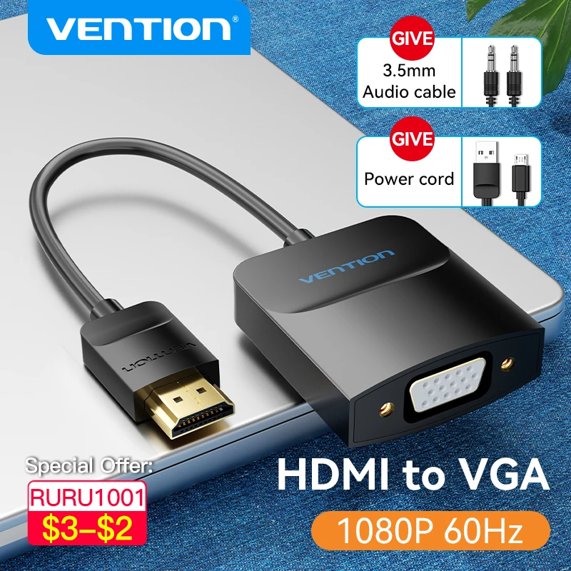  Vention HDMI to VGA Adapter 1080P HD Male to VGA Female Converter With 3.5 Jack Audio Cable for Xbox PS4 PC Laptop Projector