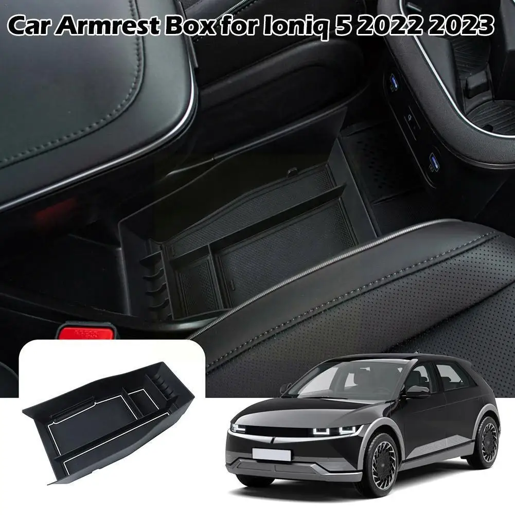 

For Hyundai Ioniq 5 2022 2023 Armrest Storage Box Organizer Stowing Auto Center Interior Black Console Accessories Tray Tid G5H3
