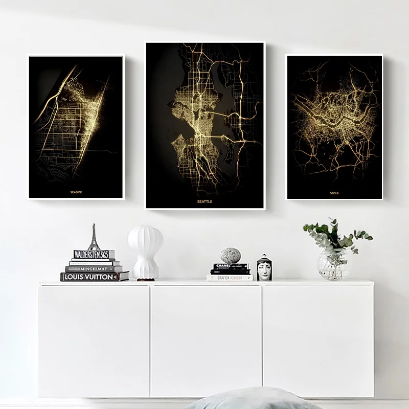 

Seaside,Seattle,Seoul,Shanghai,Sheffield,City Light Map Poster Canvas Print Wall Art Home Decor