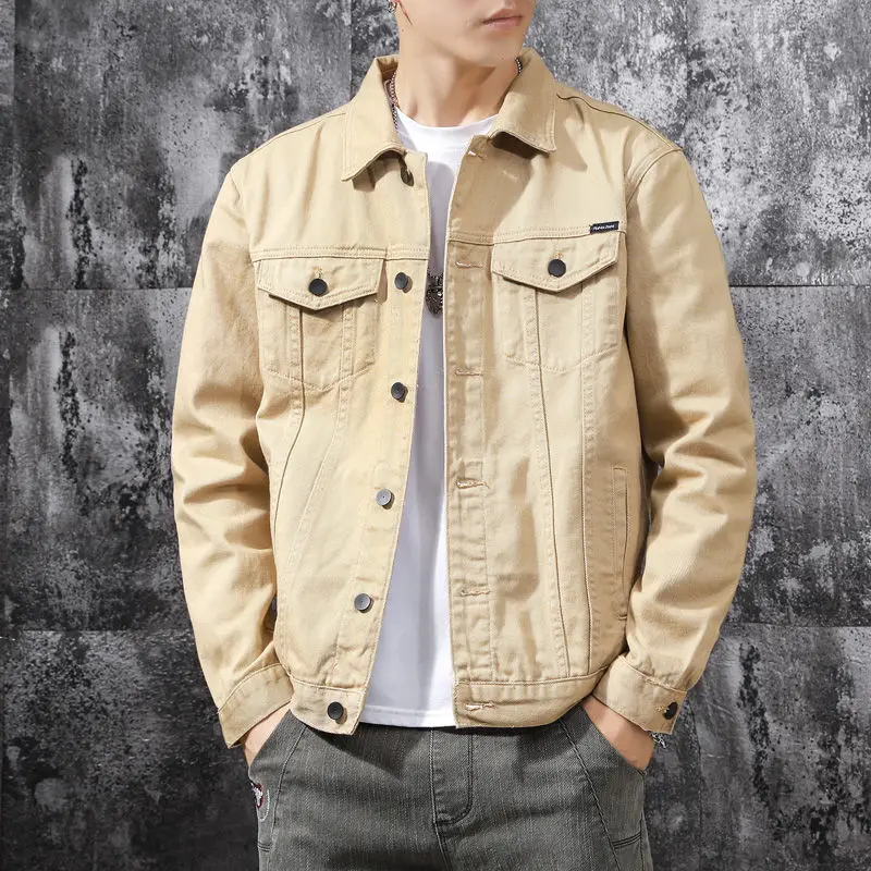 

2022 Denim Jacket Men Coat Solid Color Casual Denim Jackets Cotton Turn-down Collar Fashion Outwear Denim Coat for Man W463