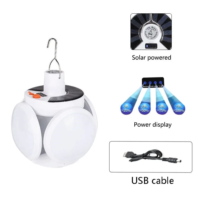 Solar Light LED Bulb Outdoor Waterproof Emergency Solar/USB Cable Charging Bulb Light Camping Garden Villa Lighting