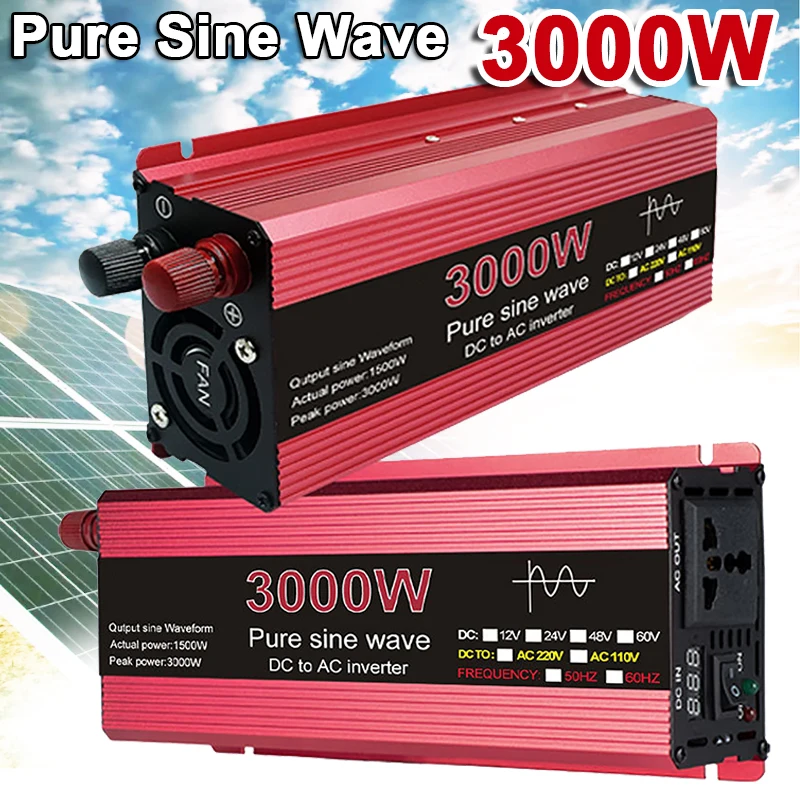 

3000W Pure Sine Wave Inverter Large Power Inverter 12V 24V to 220V Inversor Solar Car Inverter for Solar Generator System