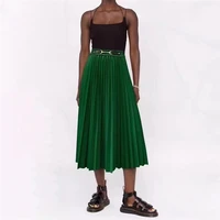 summer new womens cotton solid color high waist pleated skirt 2022 high quality elastic waist casual all match a line longskirt