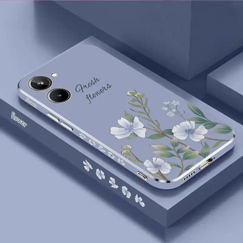 

Camellia Flower Luxury Plating Phone Case For OPPO Realme 10 9 9i 8 8i 7 7i C30 C31 C35 C20 C21Y C25 C25S Cover