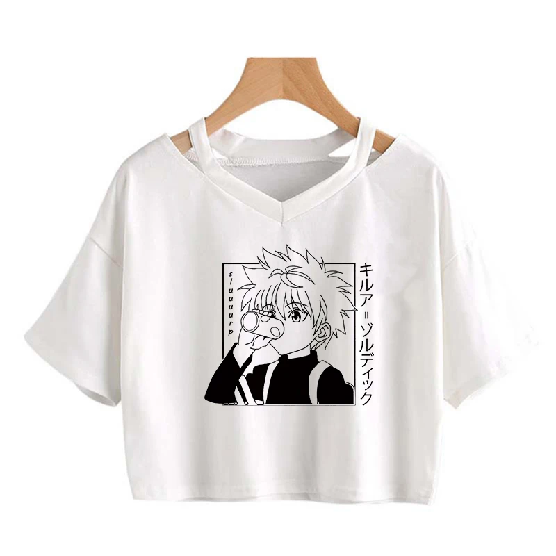 Футболка женская с японским аниме Hunter X короткий топ в Корейском стиле футболка